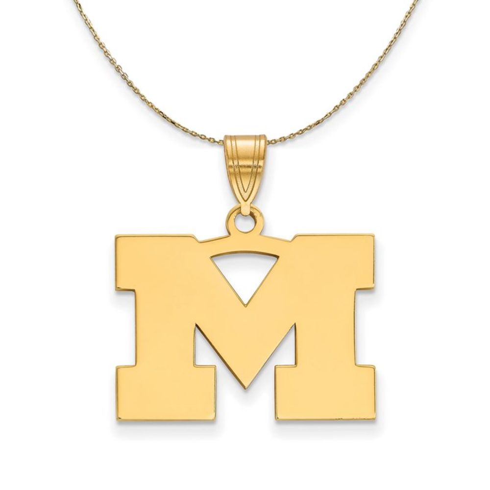 14k Yellow Gold U. of Michigan Medium Initial M Necklace - 22 Inch